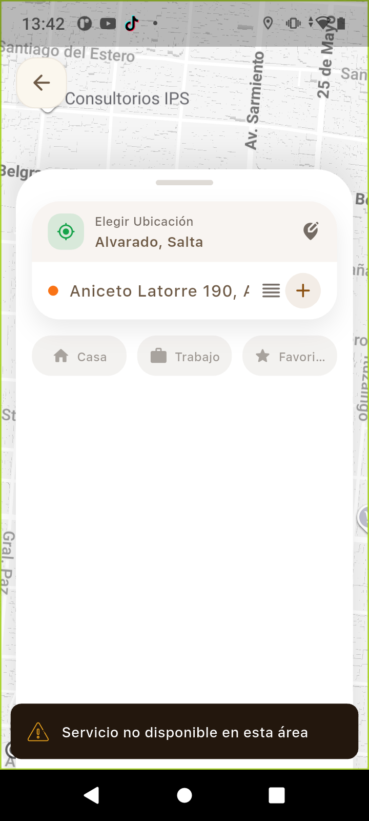 WhatsUber User destinos recientes